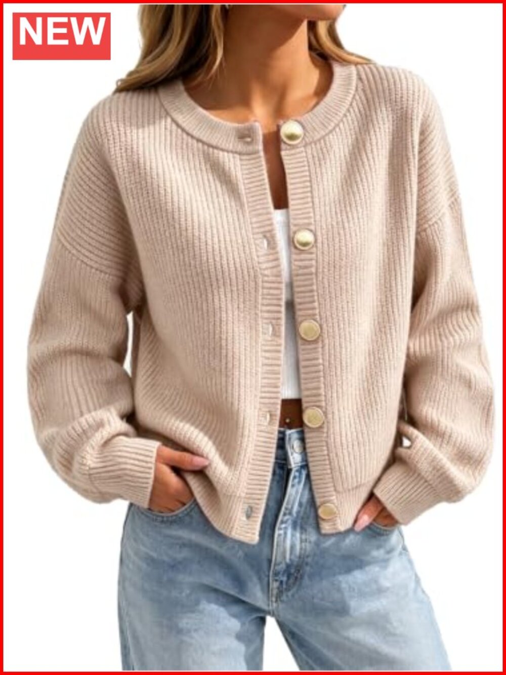 Women's Button Chunky Knit Cardigan Sweater Loose Fit Cropped Fall
